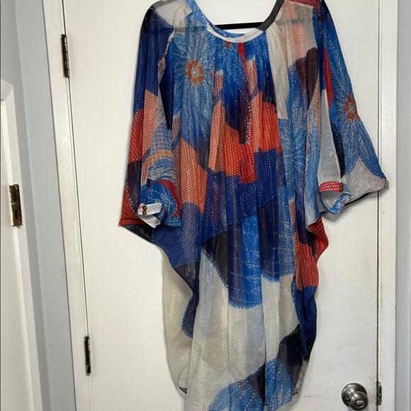 Diane Von Furstenberg Fleurette Billowy Chiffon Silk Batik Land Kaftan Dress - Picture 7 of 16